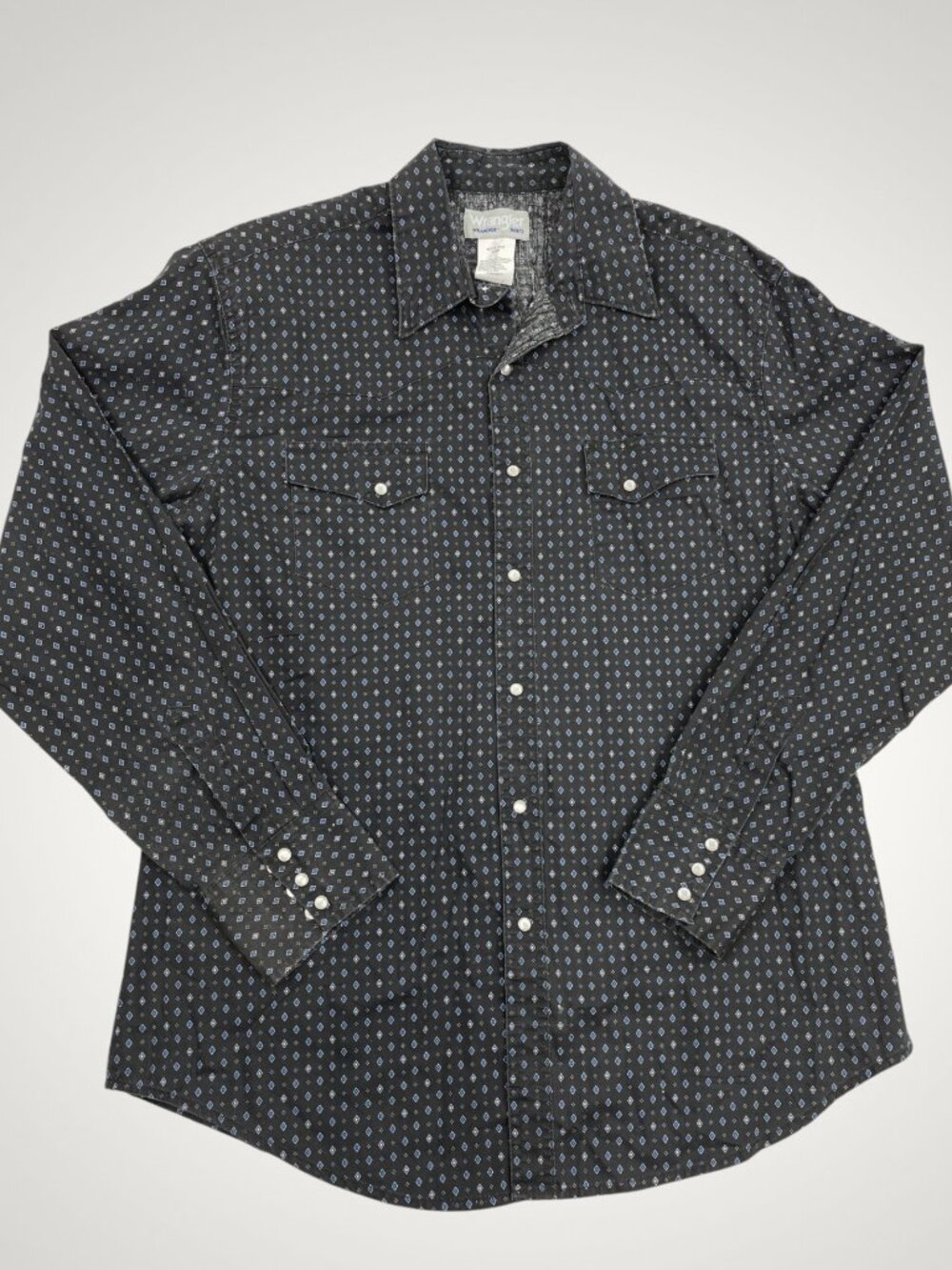 Wrangler Wrancher Western Snap Shirt Geometric Black Pearl Snaps Men's Size L